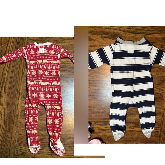 Bundle lot of 2 Burt’s bees bear and striped sleep and play outfits 6-9 months - Picture 2 of 2